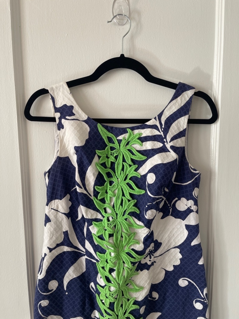 Lilly Pulitzer Delia Navy, White & Lime Green Tropical Floral Shift Mini Dress - Picture 4 of 10